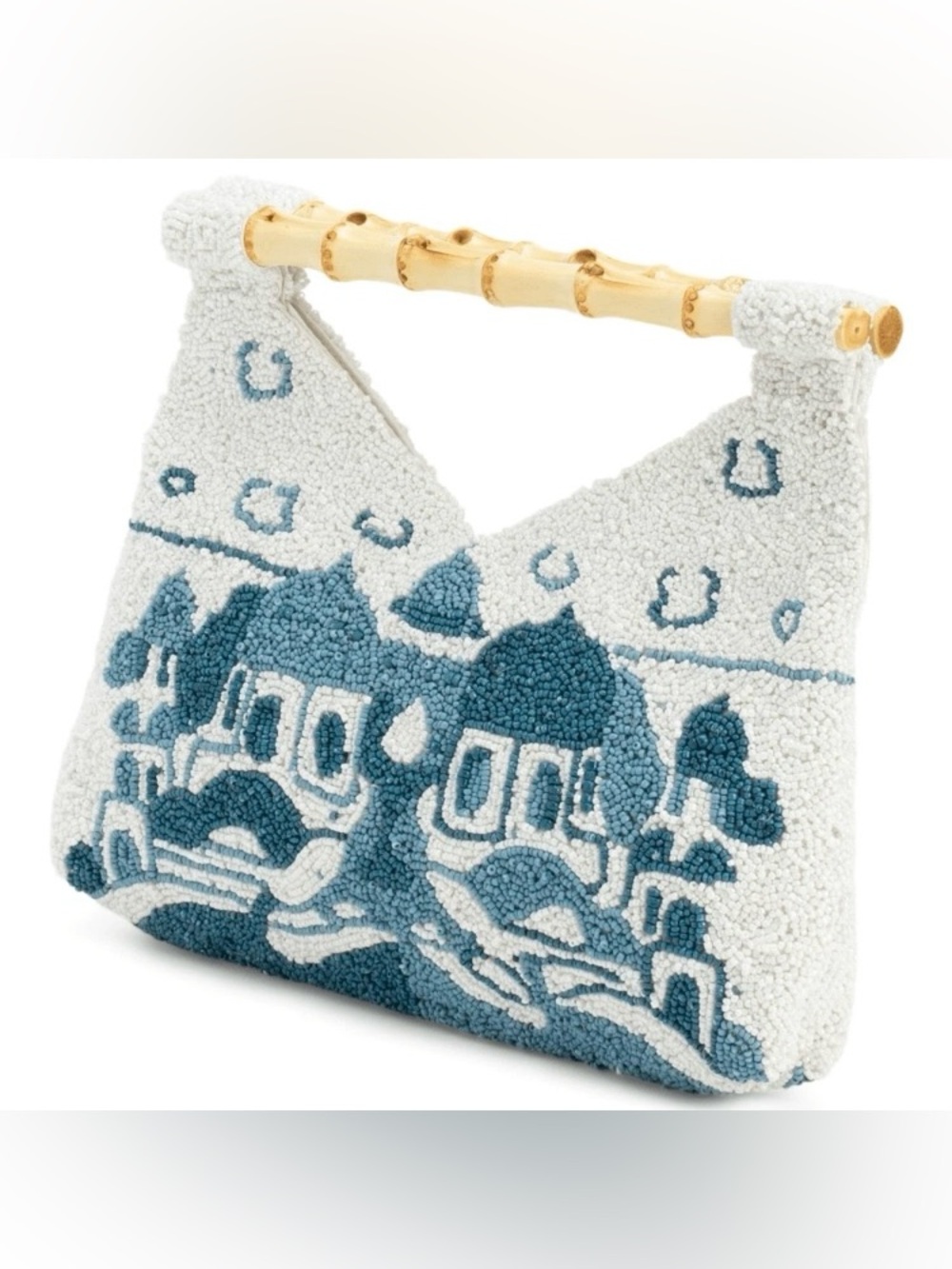 Artistic Beaded Boho Bamboo-Handle Tote HANDMADE INDIA temple SANTORINI CLUTCH